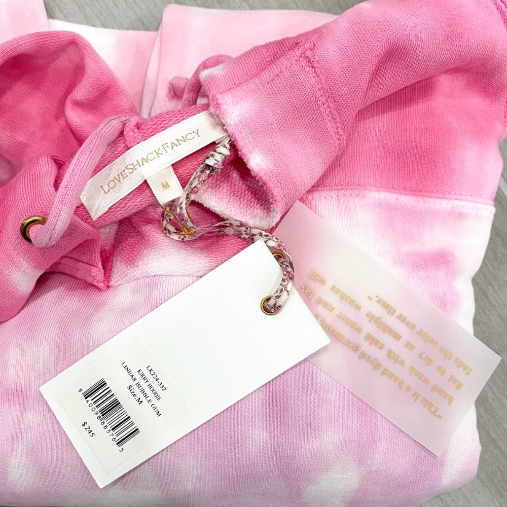 LoveShackFancy Kirby Tie Dye Sweatshirt Hoodie in Linear Bubble Gum Pink Size M - Picture 15 of 16